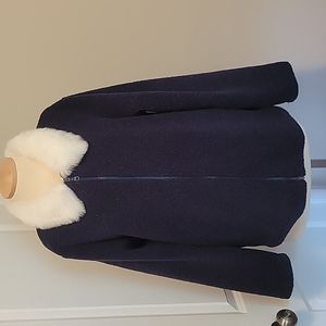 Denim & Co vintage heathered sherpa jacket for women faux fur trim Large